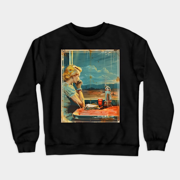 Woman in Diner Wasteland Crewneck Sweatshirt by Vlaa